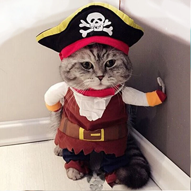 PipiFren Cat Clothes Cosplay Pirate Costume For Pet Dogs Clothes Cosplay Pirate Cartoon Cute Fashion Yorkshire vetement chien