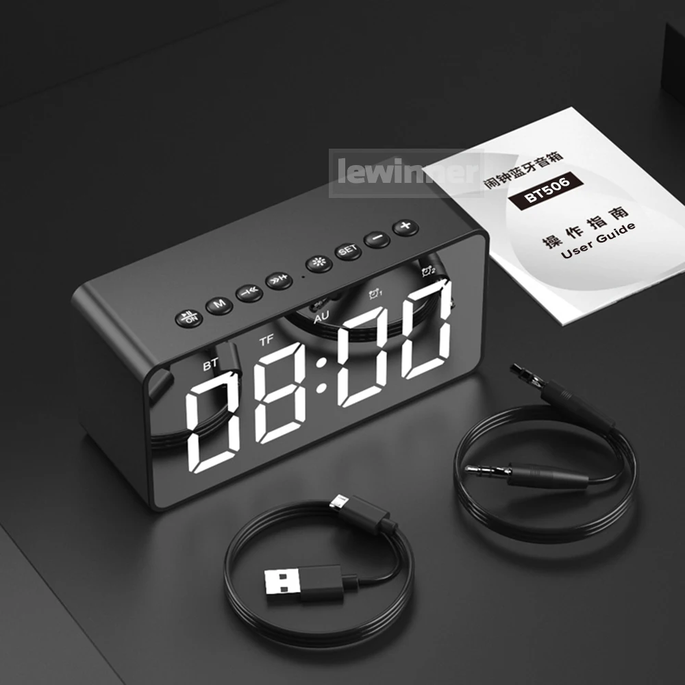 Lewinner BT506 светодиодный цифровой будильник стерео динамик bluetooth дисплей времени