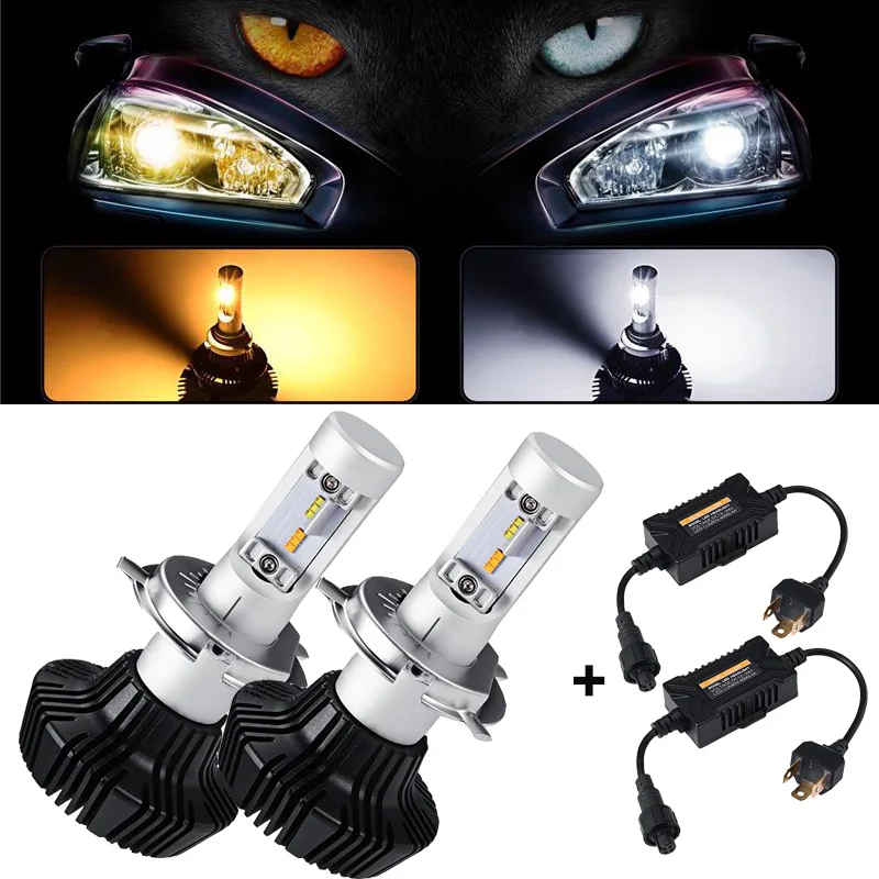 

All-in-one Dual Color 3000K / 6500K 50w/pair H4 Hi-lo Beam Car LED Headlight Bulb 4000lm with Drivers Conversion Kit 12V 24V
