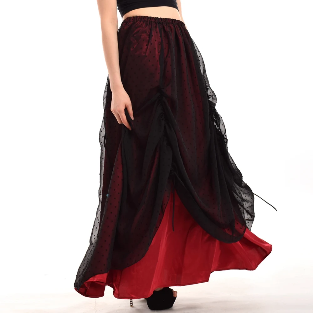 Готическая Викторианский стимпанк Vintage Суеты Ruffles Black Флокированная органзы Maxi