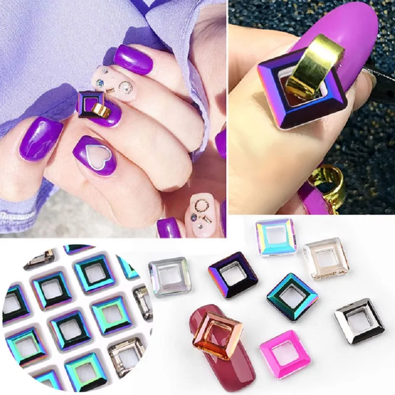 

Pandahall 5pcs Angel Ring Colorful Nail Art Rhinestones Chameleon Crystal Square Hollow Diamond 3d Glitter