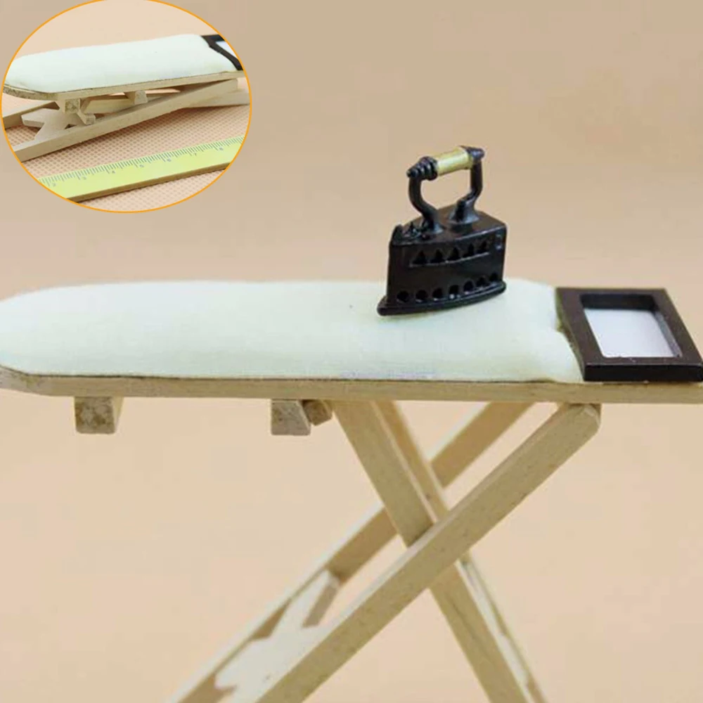 1: 12 مقياس دمية مصغرة الحديد مع الكي مجلس بيت الدمية الأثاث دمية غرفة الديكور الأطفال ألعاب بنات هدية