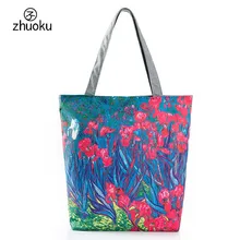 AliExpress горячая Распродажа Экологичная сумка многоразовая хозяйственная сумка полотно с цветочным принтом тканевая сумка женская сумка через плечо
