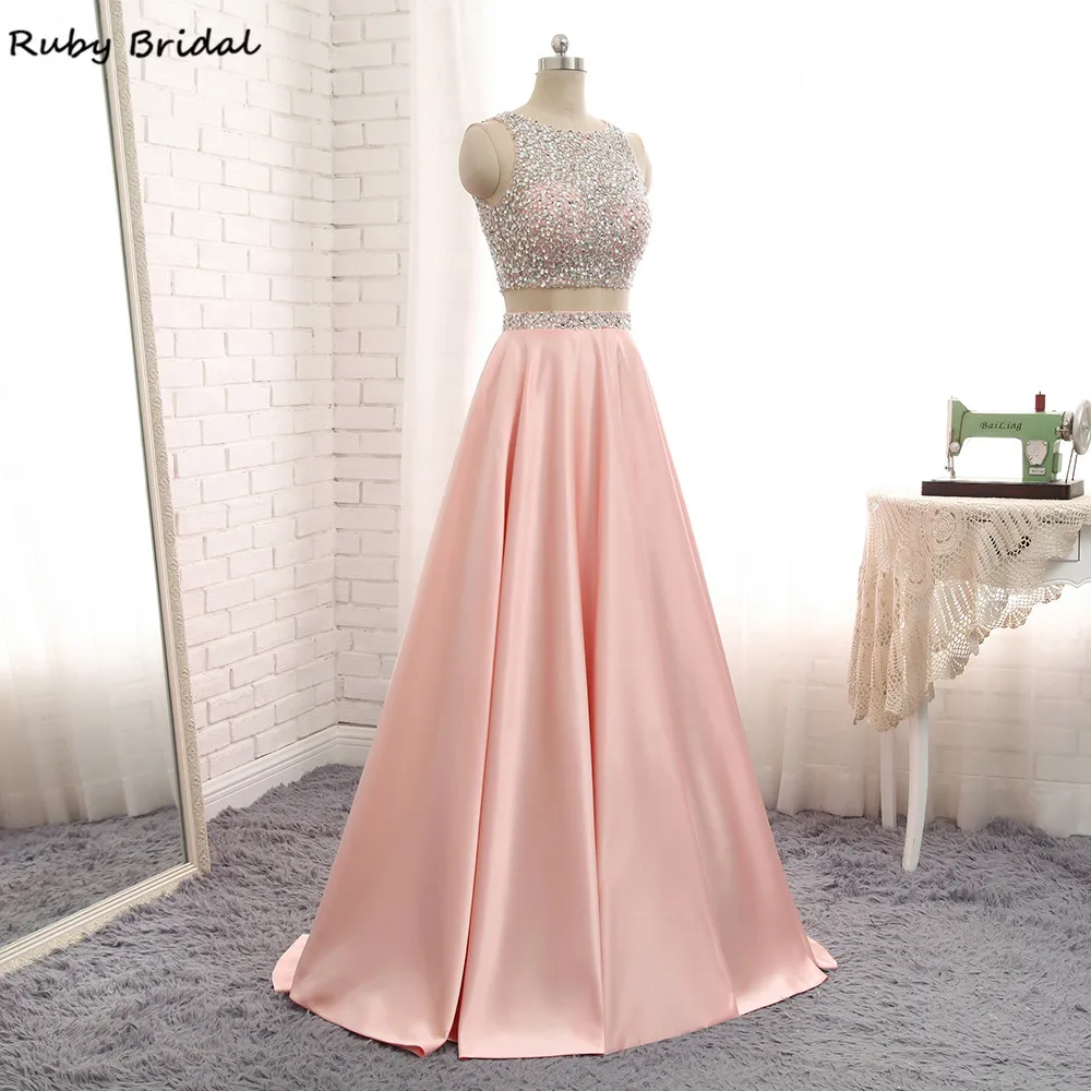 Ruby Bridal vestido de festa длинные трапециевидные розовые платья для выпускного из сатина с бисером роскошные ремни из двух частей вечернее платье P1210