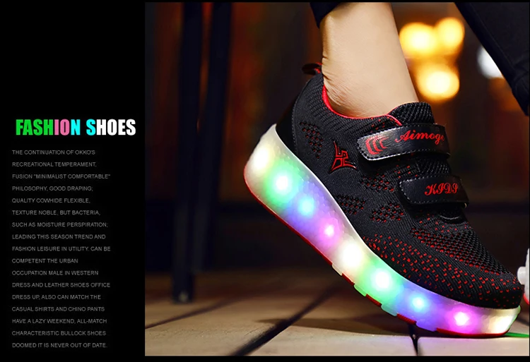 Sapatos para Crianças Tênis com Rodas Usb de Carregamento Preto Rosa Cinza Moda Meninas Meninos Led Luz Rolo Skate Crianças Duas Rodas 28 High Quality Mamãe e Bebê