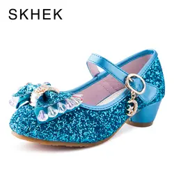 Skhek детей или Детская обувь весной и летом кристалл лук блестящий Высокие каблуки Туфли принцессы лидер продаж; Новинка сандалии для