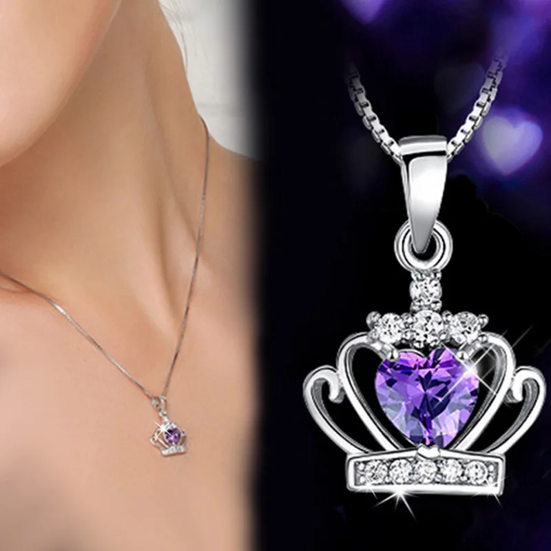 Ожерелье с кулоном в виде короны для женщин, Кристальное ожерелье королевы принцессы, s& Кулоны, 925 пробы, серебряный цвет, подвеска без цепи