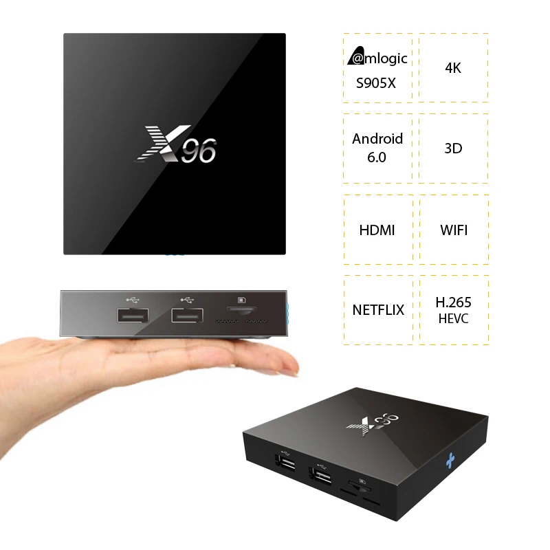 

X96 Android 6.0 Smart TV Box Amlogic S905X Quad Core 1GB/8GB 4K*2K WiFi HD 2.0 Set Top Box Media Player Set top box PK X96MINI
