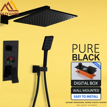 

Quyanre 2-Functions Black Digital Shower Faucets Se Rainfall Shower Head 2-way Digital Display Mixer Tap Conceal Bathroom Shower