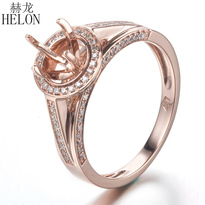 

HELON Solid 10K (417) Yellow Gold Round 5.5- 6.5 mm Semi Mount Real Natural 0.3ct Diamonds Engagement Wedding Fine Jewelry Ring