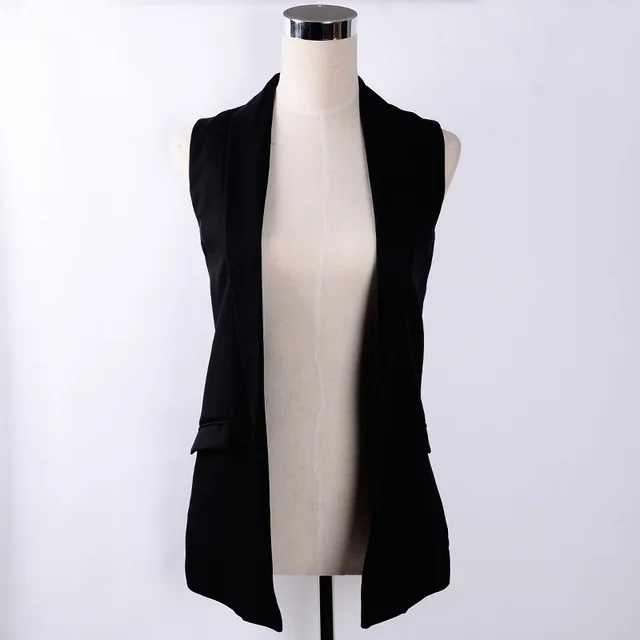 Women white black vest coat style waistcoat sleeveless jacket back