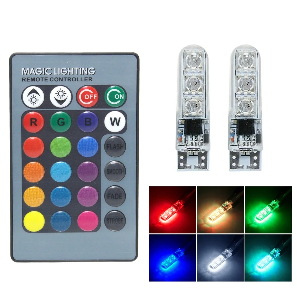 2 шт. светодиодная RGB лампа T10 W5W 12 В 5050 SMD 194 168 RGBW|Декоративная лампа| |