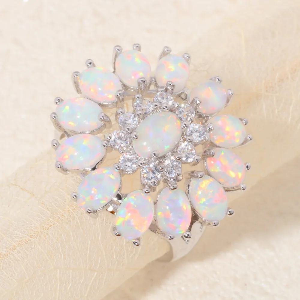 CiNily Created White Fire Opal Cubic Zirconia Silver Plated Ring Wholesale Hot for Women Jewelry Ring Size 7 8 9 10 11 OJ8168