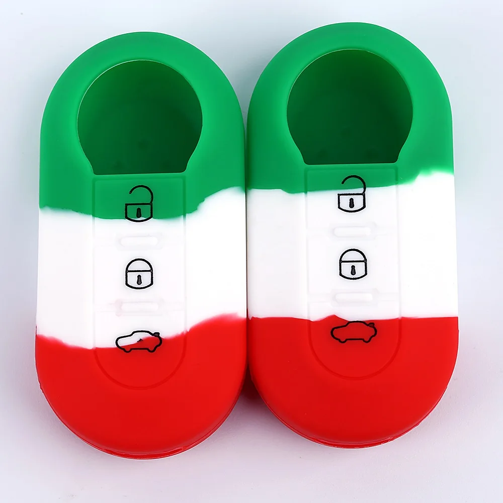 

Flag colors Car Key Cover Case Fob 3 Button For FIAT 500 500L ABARTH Panda Punto Bravo Silicone Key Protect Bag Flip Car-styling