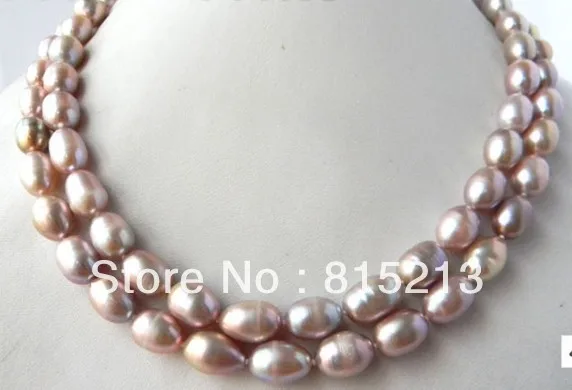 

N1713 2Strands 18'' 9.5mm Lavender Rice Freshwater Pearl Necklace % Discount AAA