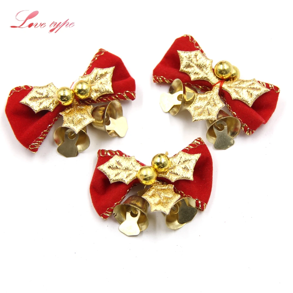 New!10PCS DIY Christmas Tree Bow Christmas Ornaments With Gold Bells