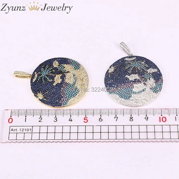 

3PCS Micro Pave CZ and Turquoies Stones Beach Style Pendant Multicolor Crystal Zircon Necklace Women Jewelry