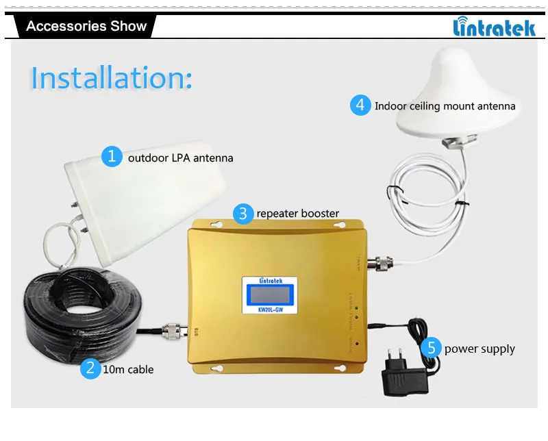 Lintratek 3g WCDMA 2100 МГц GSM 900 МГц двухдиапазонный усилитель сигнала мобильного телефона GSM повторитель сигнала 3G 4G антенны+ кабель