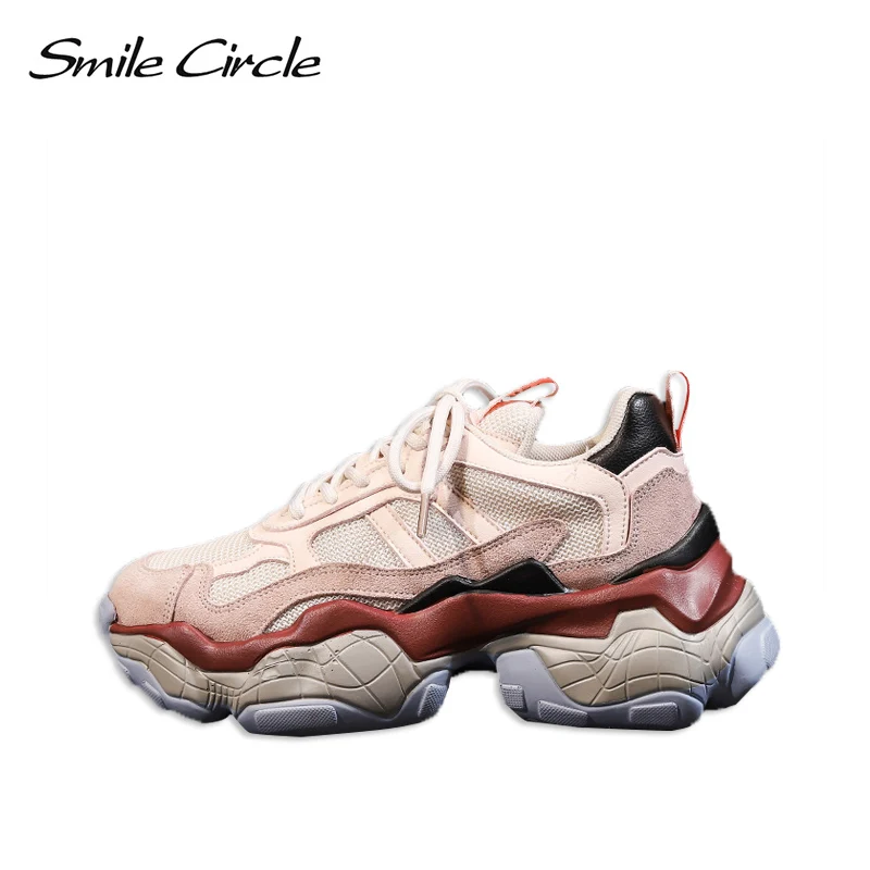 Meilleur Sourire cercle baskets femmes 2019 printemps mode respirant décontracté confortable chaussures plates plate forme chaussures en plein air dames papa baskets