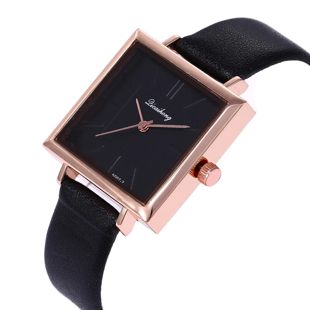 Брендовые женские часы модные с квадратным циферблатом с тиснением под платье кожаный ремешок кварцевые наручные часы женские часы-браслет