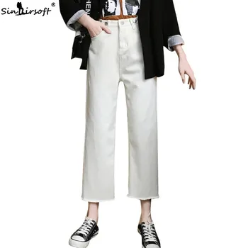 

White Jeans Woman 2019 Spring Korean Loose BF Style Denim Pants Ankle-Length Straight Jeans Plus Size Boyfriend Jeans