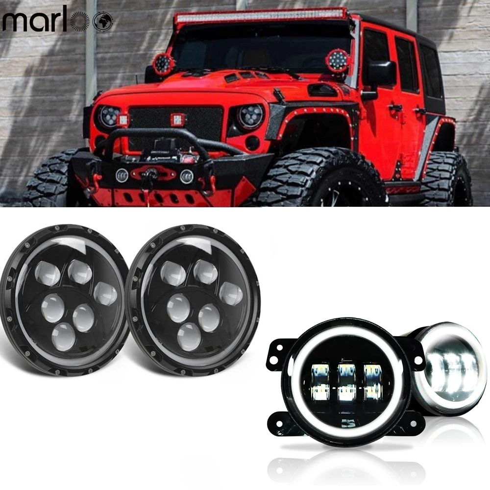 Marloo 7 дюймов Led фары для автомобиля Белый Halo DRL + пара 4 передний бампер