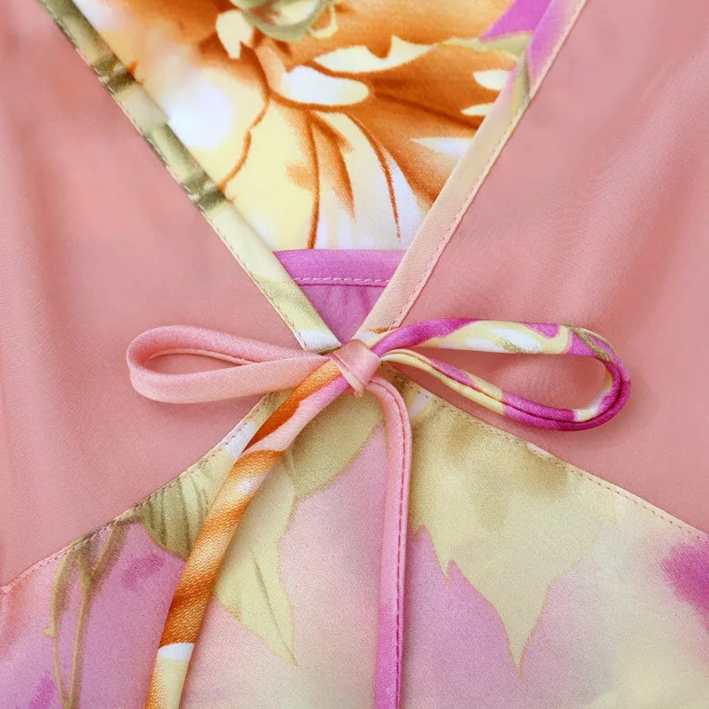 Новое поступление, Модный женский пижамный комплект из шелка, женская сексуальная ночная рубашка, шелк тутового цвета, цветочный принт, халат, ночная рубашка, наборы