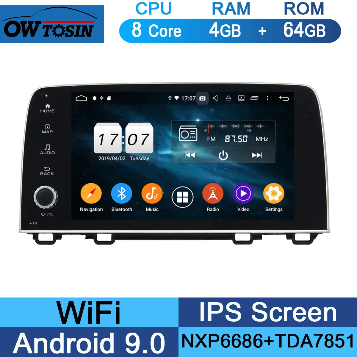 " ips 8 ядерный 4G+ 64G Android 9,0 автомобильный DVD мультимедийный плеер для Honda CRV CR-V gps Радио Стерео Parrot BT CarPlay - Цвет: 64G