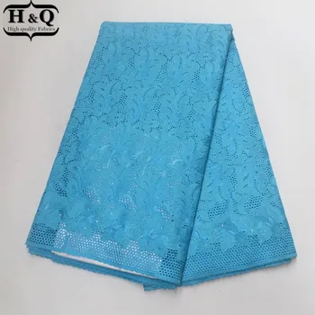 

H&Q Sky Blue Flower Embroider Swiss Voile Lace in Switzerland High Quality 2018 for Party Dress Soft Materials African Fabrics