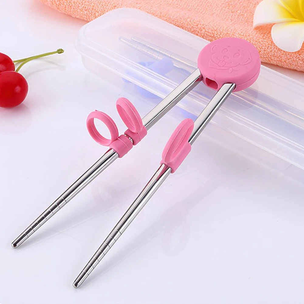 

Kids Gift Learning Portable Lunch Dinner Chopsticks Stainless Steel Training Enlightenment Pig Pattern Home Children Tableware