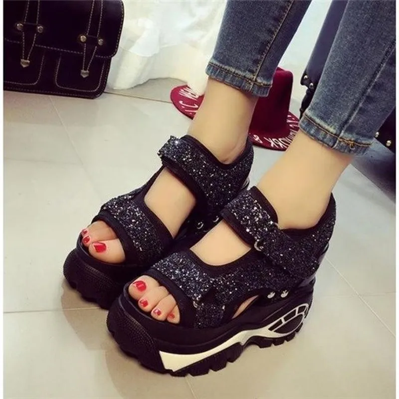 Transparent Word Girl Thick with High Heels 2019 Summer New Seaside Holiday Net Red Fairy Wind Drag