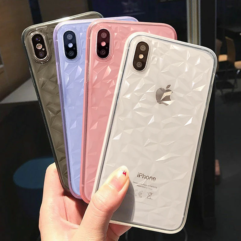 

Clear Geometric Diamond Transparent Soft TPU Clear Phone Case For iPhone X 7 7 Plus 6 6S Plus 8 8Plus Bling Rhombus Back Cove