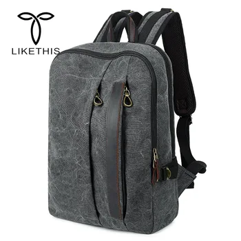

Mens 14 Inch Laptop Canvas Backpack Teenager Collage School Computer Daypack Male Multipocket Simple Pattern Travel Shoulder Bag