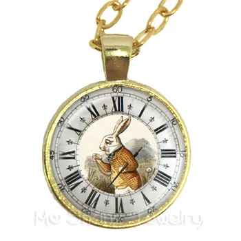 

ALICE IN wonderland Necklace Art Jewelry Glass Dome Rabbit Pendant Fashion Jewelry For Friends Fashion Sweater chain Jewelry