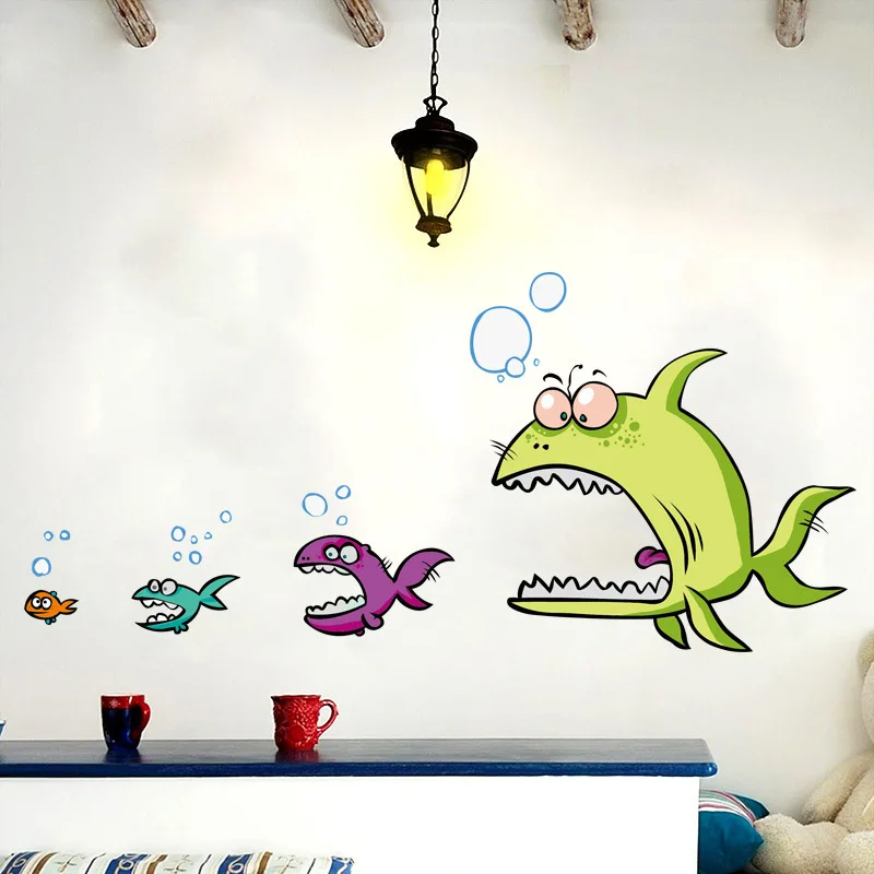Buy Fierce big mouth fish wall stickers big fish eat fish home children's room