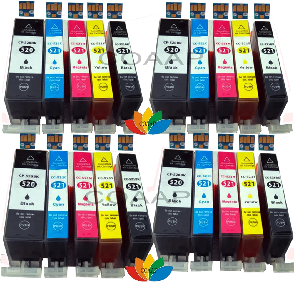 Чернильные картриджи 20x совместимые с Canon 520 521 PIXMA IP3600 IP4600 IP4700 MP540 MP550 MP520 MP620 |