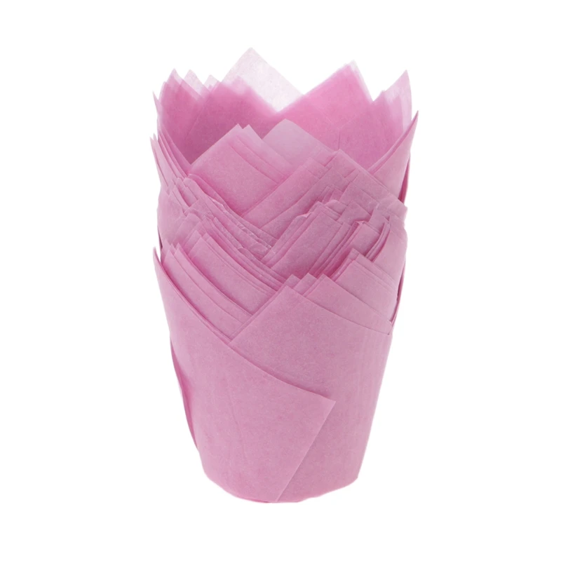 50 шт./компл. Твердые обертки вкладыши чашки для маффинов, в форме тюльпана случае бумага для выпечки кекс - Цвет: Розовый