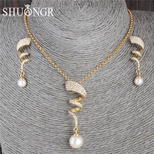 SHUANGR винтажное ожерелье из искусственного жемчуга Золотой набор украшений для женщин прозрачный кристалл элегантный подарок на праздник модный костюм комплект ювелирных изделий