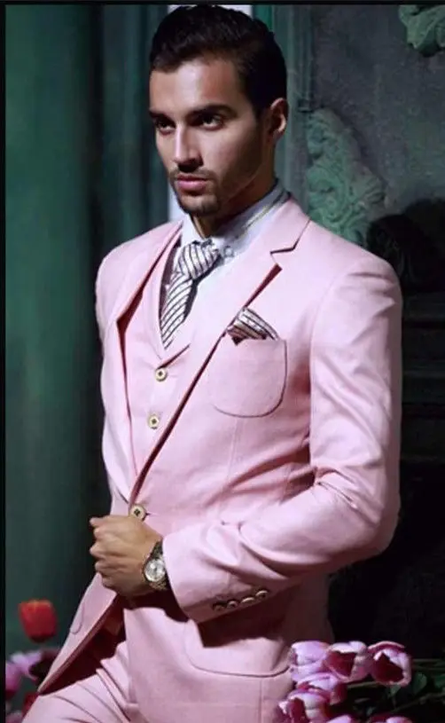 Pink Men Suits Handsome Tucedos Custome Homme Fashion Terno Slim Fit