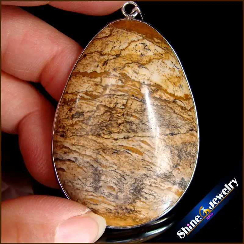 

Men Jewelry Pendant Big Yellow Natural Picture Stone Pendant Necklace Wholesale Fashion Pendants for Boys Gifts -B53