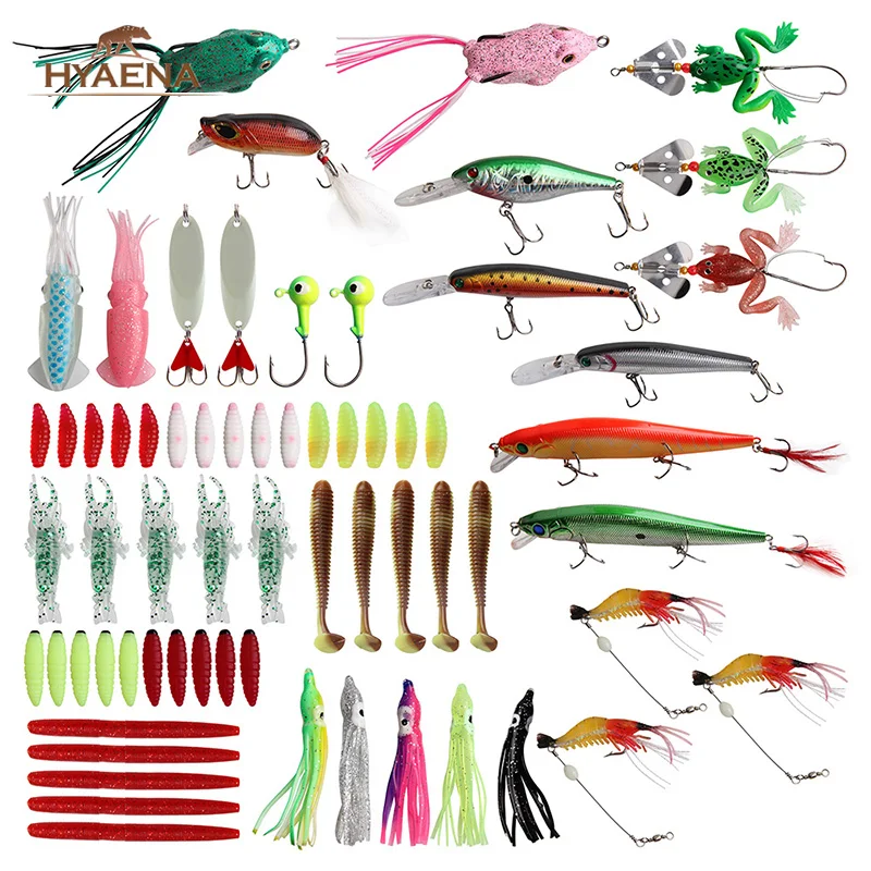 

Hyaena 65Pcs/Box Fishing Lure Kit Metal Crankbait Minnow Lure With Frog Soft Fishing Lure Hard Brass Jig Head Hooks