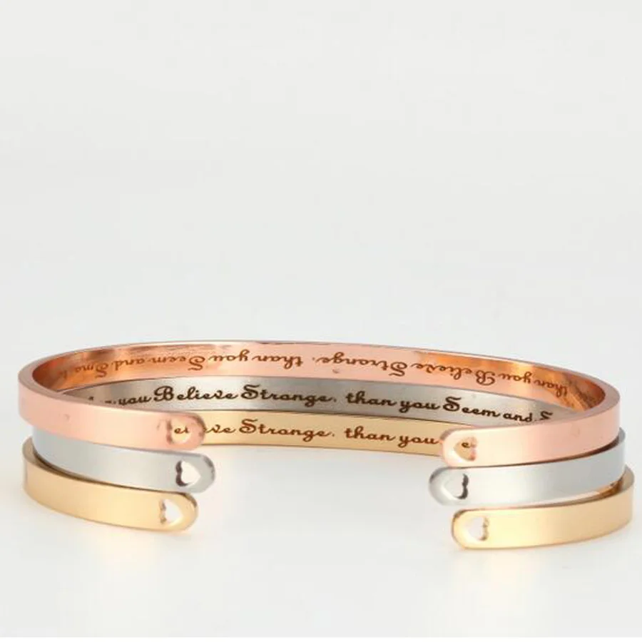 Stainless Steel Engraved Positive Inspirational Quote Hand Stamped Cuff
