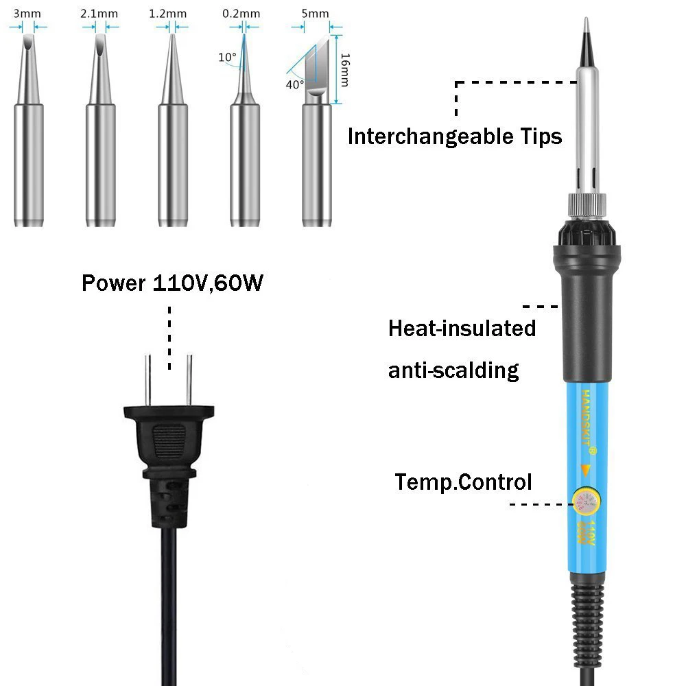 Prostormer Регулируемый Температура паяльник 60 Вт 110/220V набор аксессуаров для пайки печатной платы комплект для ремонта с инструментами