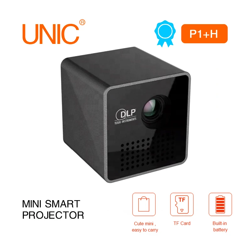 

Latest upgrade UNIC Mini projector P1 Plus H easy to carry WiFi DLP projector HD projection playback with gift: TF card