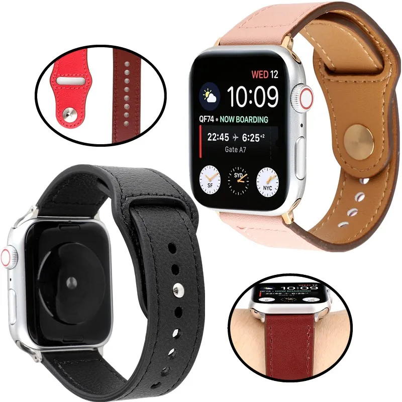 

Leather loop Replacement Bracelet for Apple watch band 4 Contrast color Wristband Strap Accessories For iwatch 3/2 44/40/42/38mm