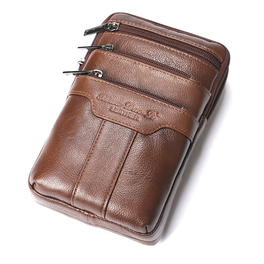 Gold Coral Genuine Leather Belt Waist Bags Men Messenger Shoulder Bags