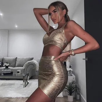 

2020 New Fashion Bodycon Dress Women Spaghetti Strap V-Neck 2 Two Piece Set Evening Party Sexy Club Dress Women Vestidos