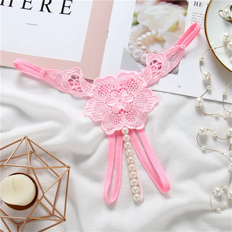 Lace Women Thongs And G Strings Sexy Pearls Open Crotch Briefs Low Waist Crotchless Panties Plus Size Female Thong Wth Beads 15 (9)