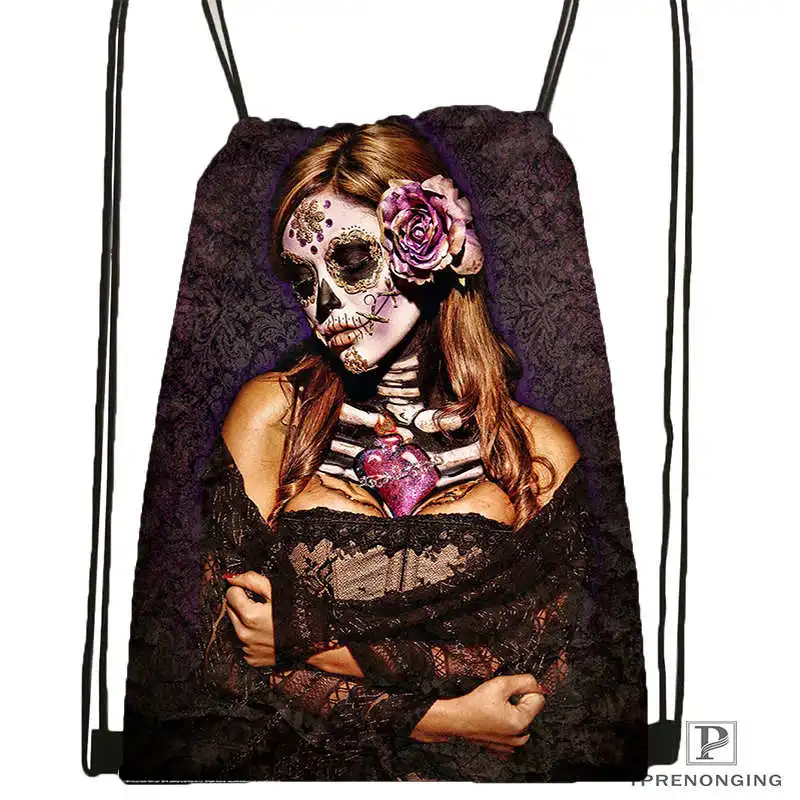 Custom Day of the Dead Skull DrawstringBackpackBagforMan Woman Cute Daypack Kids Satchel Black Back 31x40cm 20180611