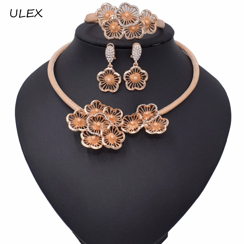 

Luxury Nigerian Jewelry sets For Women Wedding Cubic Zirconia Flower African Beads Jewelry Sets Indian bridal jewelry set